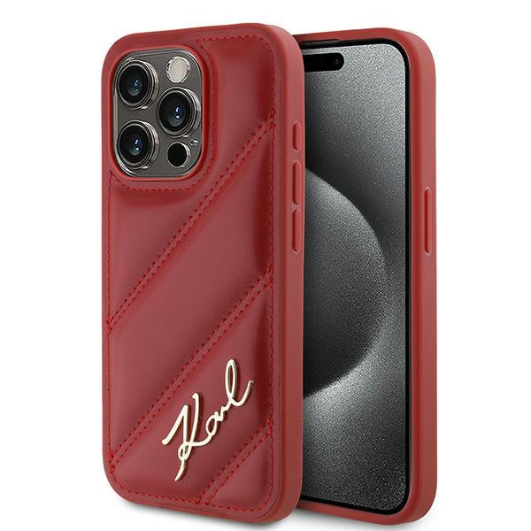 Custodia per Apple iPhone 15 Pro Max, Karl Lagerfeld, Diagonal Quilted Script, Rosa