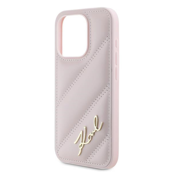 Custodia per Apple iPhone 15 Pro Max, Karl Lagerfeld, Diagonal Quilted Script, Rosa