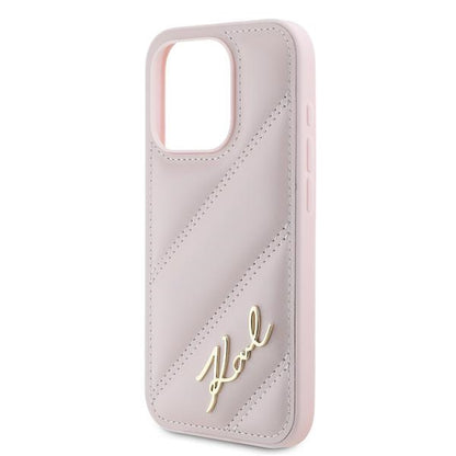 Custodia per Apple iPhone 15 Pro Max, Karl Lagerfeld, Diagonal Quilted Script, Rosa