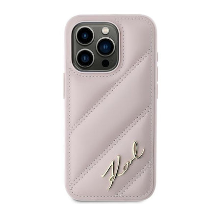 Custodia per Apple iPhone 15 Pro Max, Karl Lagerfeld, Diagonal Quilted Script, Rosa