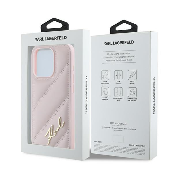 Custodia per Apple iPhone 15 Pro Max, Karl Lagerfeld, Diagonal Quilted Script, Rosa