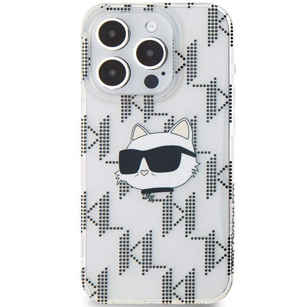 Custodia per Apple iPhone 15 Pro Max, Karl Lagerfeld, IML Electroplated Choupette Head, Trasparente