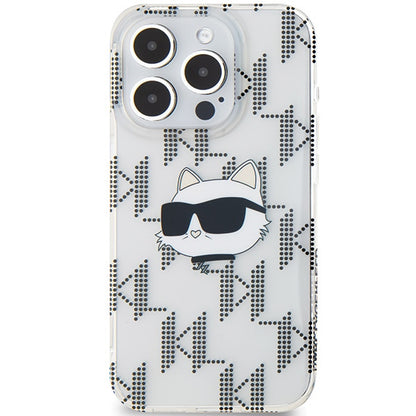 Custodia per Apple iPhone 15 Pro Max, Karl Lagerfeld, IML Electroplated Choupette Head, Trasparente