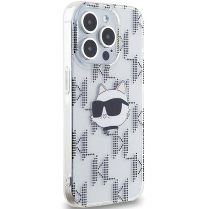 Custodia per Apple iPhone 15 Pro Max, Karl Lagerfeld, IML Electroplated Choupette Head, Trasparente