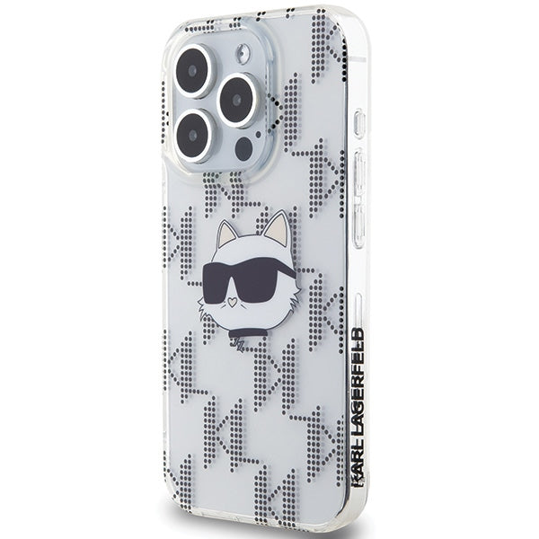 Custodia per Apple iPhone 15 Pro Max, Karl Lagerfeld, IML Electroplated Choupette Head, Trasparente