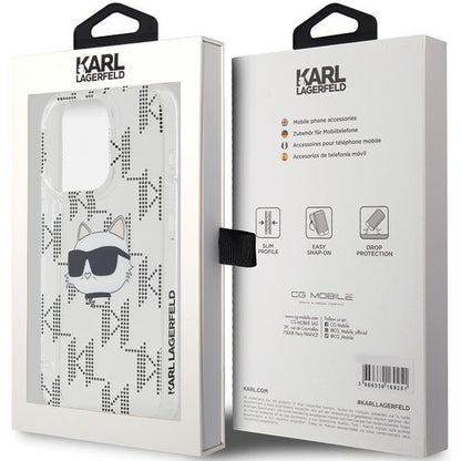 Custodia per Apple iPhone 15 Pro Max, Karl Lagerfeld, IML Electroplated Choupette Head, Trasparente