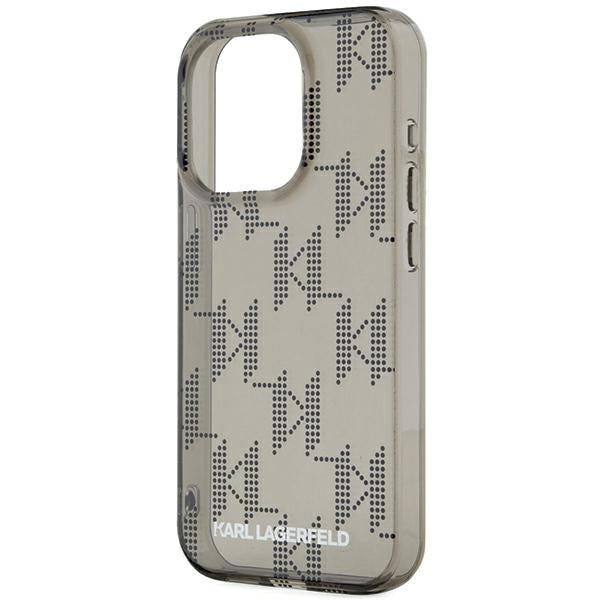 Custodia per Apple iPhone 15 Pro Max, Karl Lagerfeld, IML Luxury Monogram KL Pattern with Strap, Nera