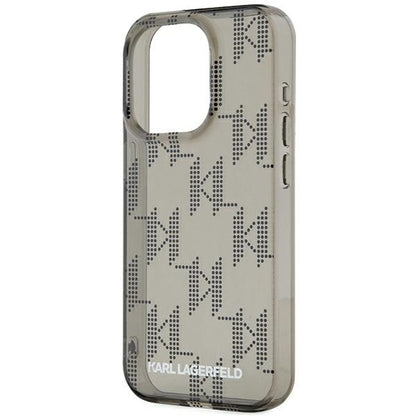 Custodia per Apple iPhone 15 Pro Max, Karl Lagerfeld, IML Luxury Monogram KL Pattern with Strap, Nera
