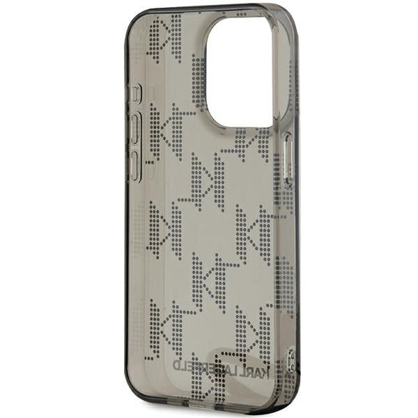 Custodia per Apple iPhone 15 Pro Max, Karl Lagerfeld, IML Luxury Monogram KL Pattern with Strap, Nera