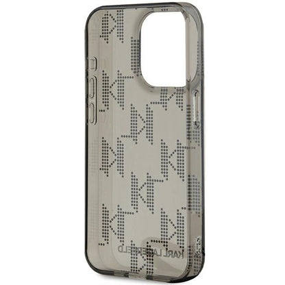 Custodia per Apple iPhone 15 Pro Max, Karl Lagerfeld, IML Luxury Monogram KL Pattern with Strap, Nera