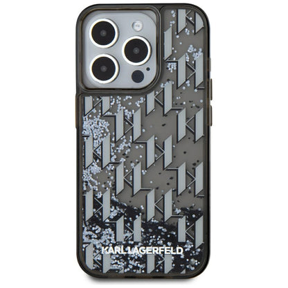 Case for Apple iPhone 15 Pro Max, Karl Lagerfeld, Liquid Glitter Monogram, Black