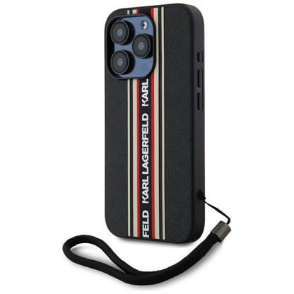 Custodia per Apple iPhone 15 Pro Max, Karl Lagerfeld, Saffiano Athleisure Stripes with Strap, Rosie