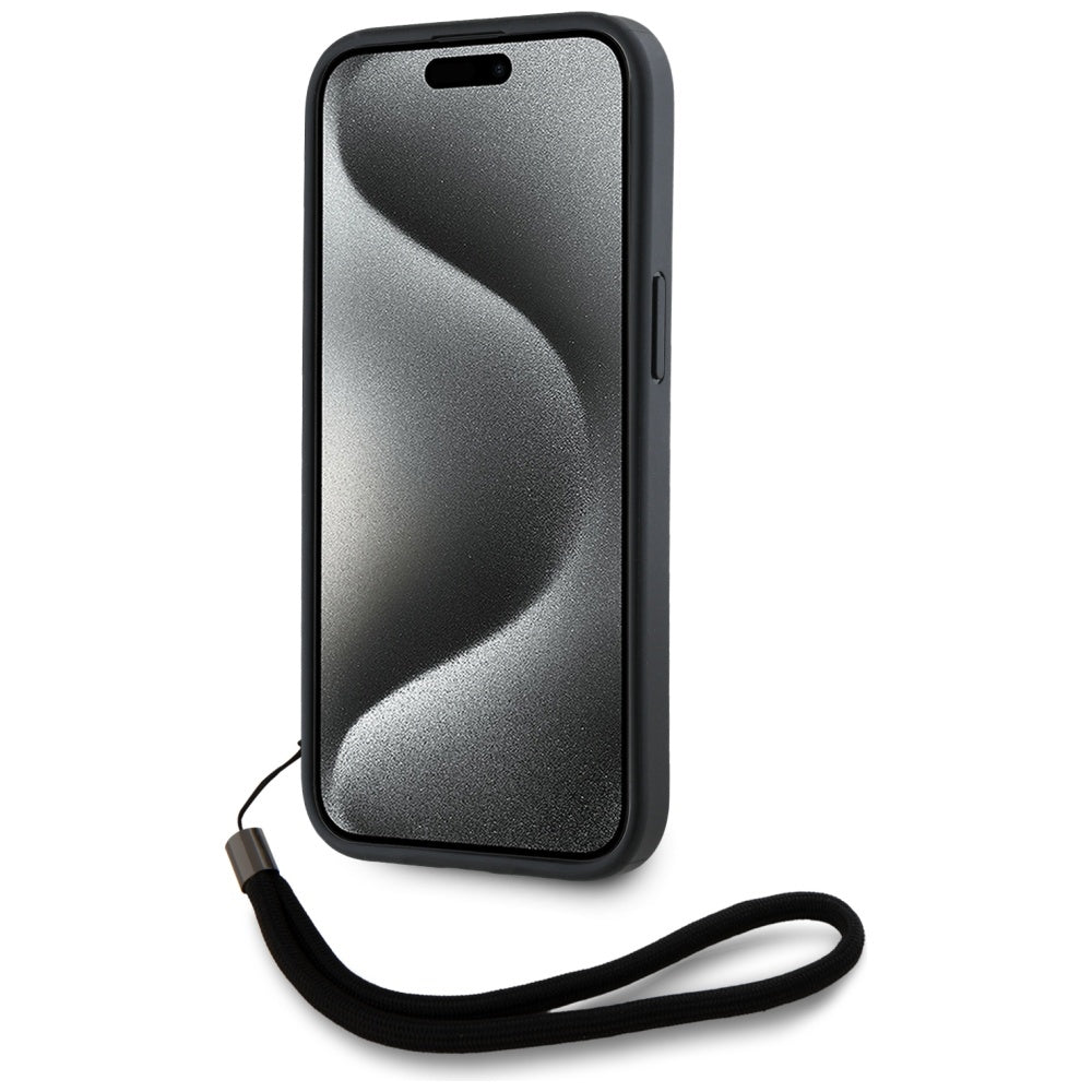 Custodia per Apple iPhone 15 Pro Max, Karl Lagerfeld, Saffiano Athleisure Stripes with Strap, Rosie