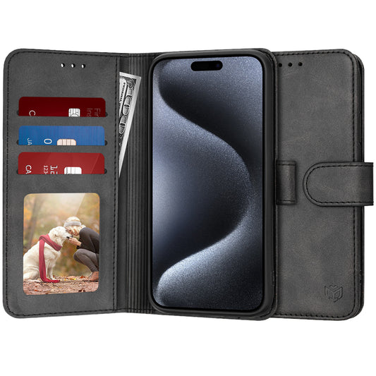 Custodia per Apple iPhone 15 Pro, Techsuit, Diary Book, Nera