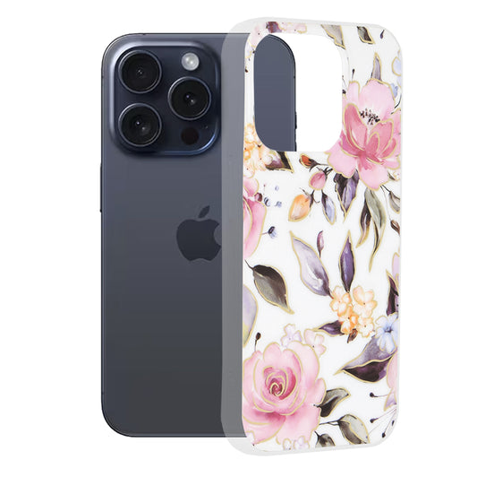 Custodia per Apple iPhone 15 Pro, Techsuit, Marble, Bianca