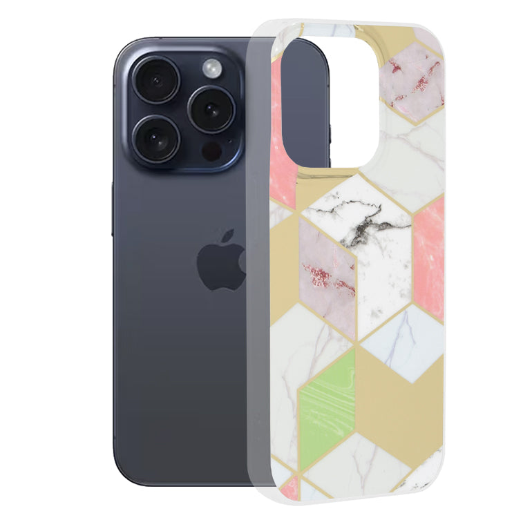 Custodia per Apple iPhone 15 Pro, Techsuit, Marble, Viola