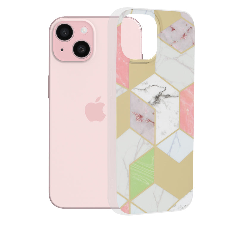 Custodia per Apple iPhone 15, Techsuit, Marble, Viola