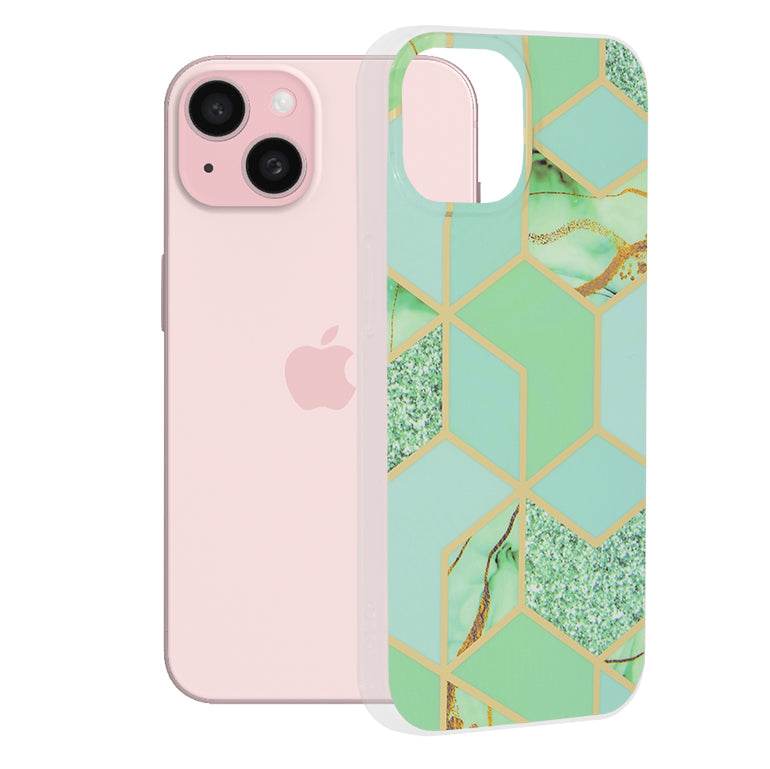 Custodia per Apple iPhone 15, Techsuit, Marble, Verde