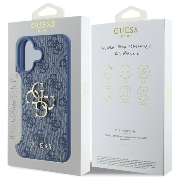 Custodia per Apple iPhone 16, Guess, 4G Big Logo, Blu