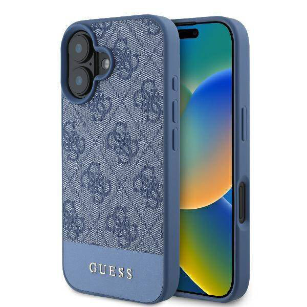Custodia per Apple iPhone 16, Guess, 4G Bottom Stripe, Blu