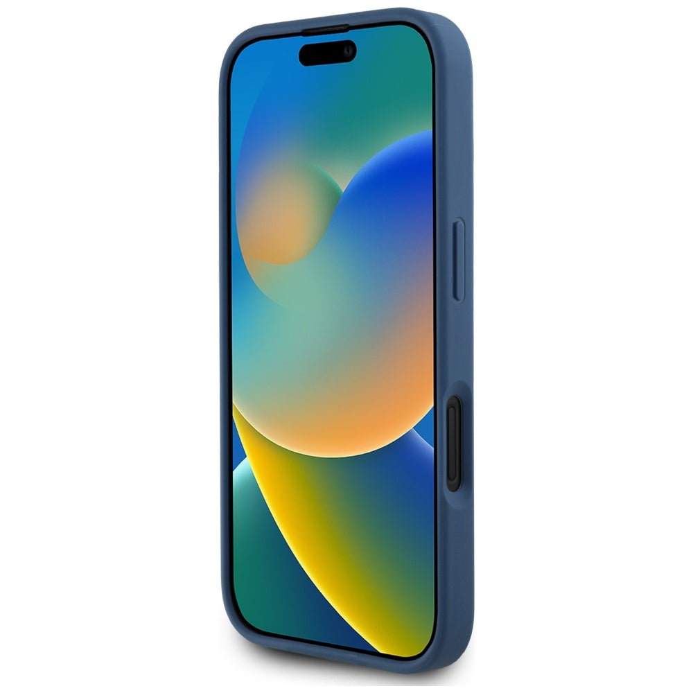 Custodia per Apple iPhone 16, Guess, 4G Grained Roses Big Logo, Blu