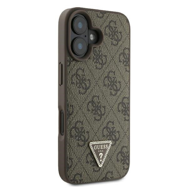 Custodia per Apple iPhone 16, Guess, 4G Triangle Strass, Marrone