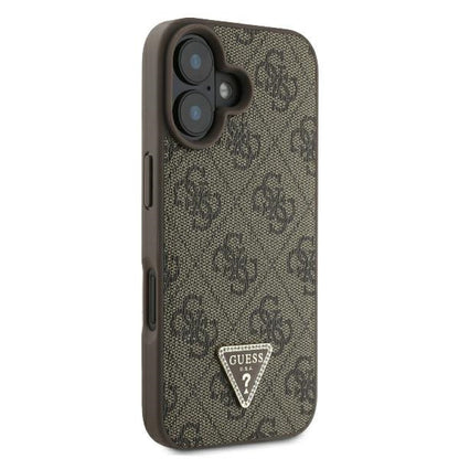 Custodia per Apple iPhone 16, Guess, 4G Triangle Strass, Marrone