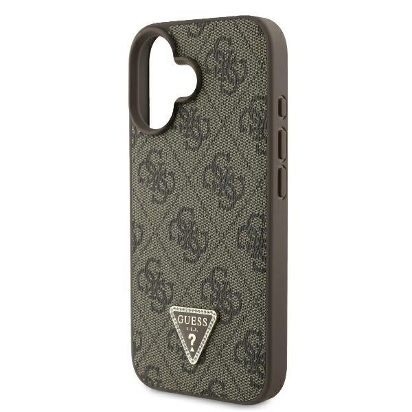 Custodia per Apple iPhone 16, Guess, 4G Triangle Strass, Marrone