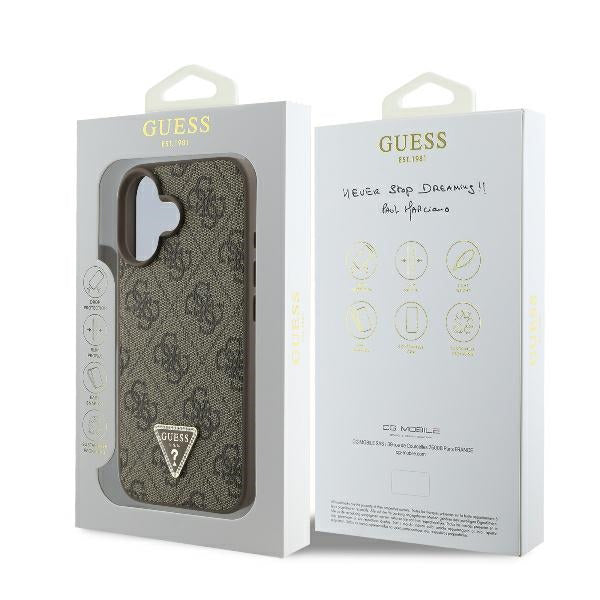 Custodia per Apple iPhone 16, Guess, 4G Triangle Strass, Marrone