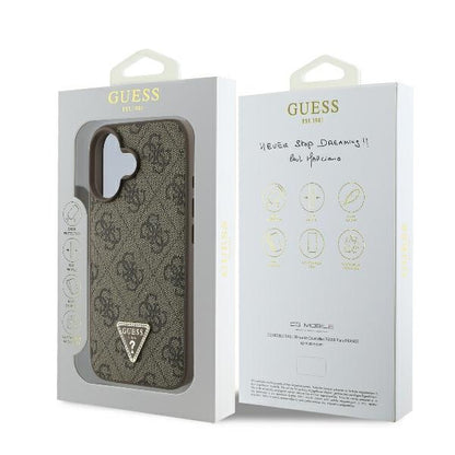Custodia per Apple iPhone 16, Guess, 4G Triangle Strass, Marrone
