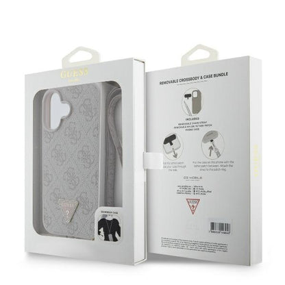 Custodia per Apple iPhone 16, Guess, Crossbody 4G Triangle Strass, Blu