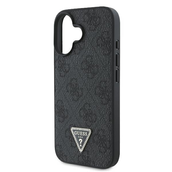 Custodia per Apple iPhone 16, Guess, Crossbody 4G Triangle Strass, Nera