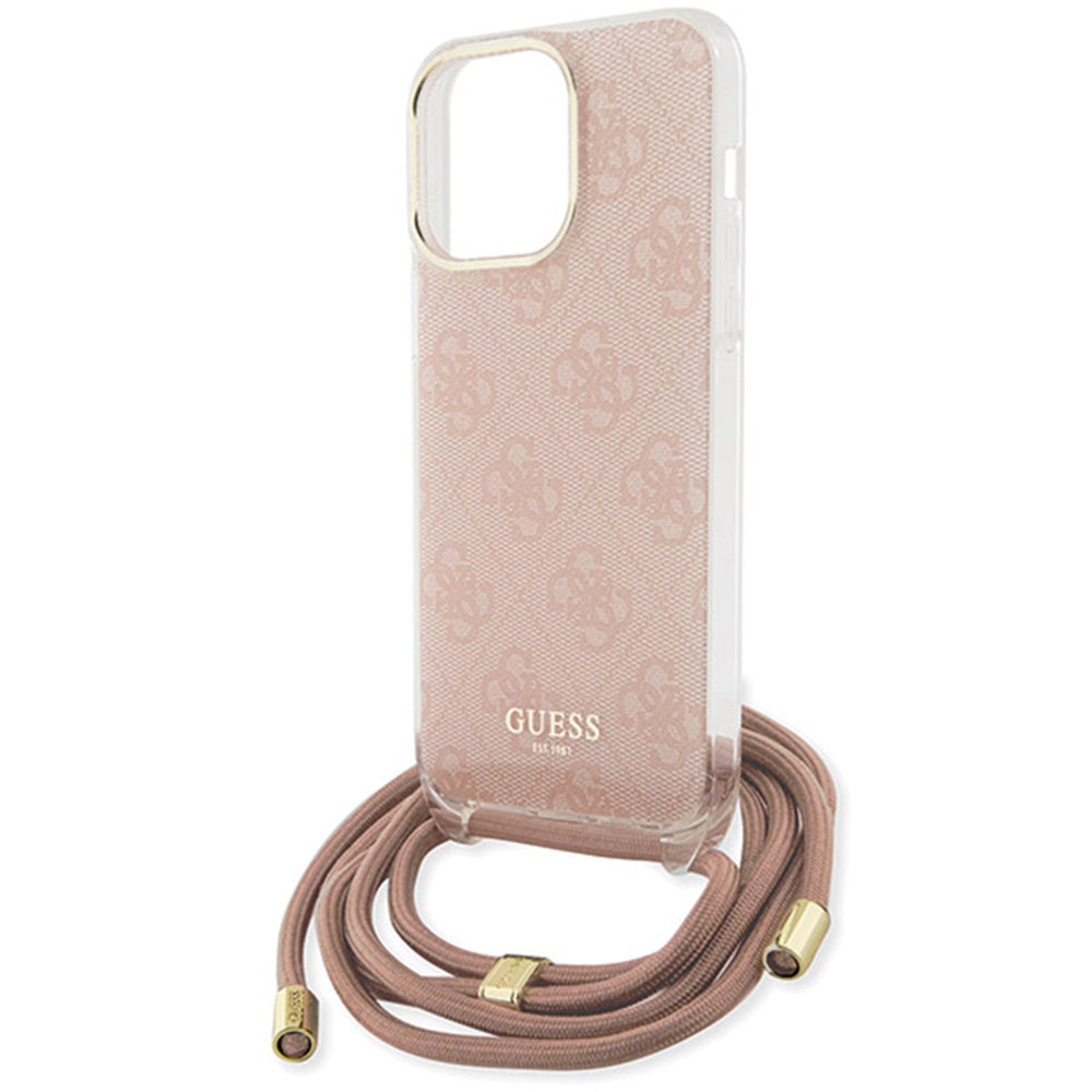 Custodia per Apple iPhone 16, Guess, Crossbody Cord 4G Print, Rosa