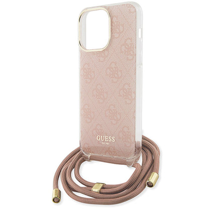 Custodia per Apple iPhone 16, Guess, Crossbody Cord 4G Print, Rosa