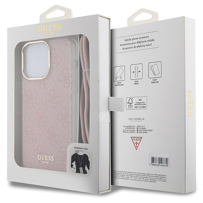 Custodia per Apple iPhone 16, Guess, Crossbody Cord 4G Print, Rosa