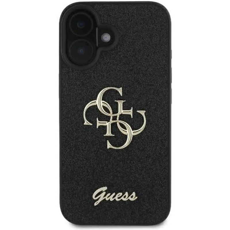 Custodia per Apple iPhone 16, Guess, Fixed Glitter Big 4G, Nera