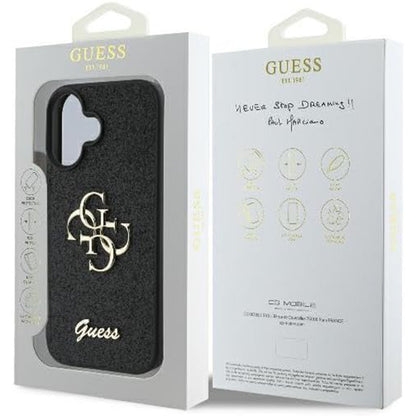 Custodia per Apple iPhone 16, Guess, Fixed Glitter Big 4G, Nera