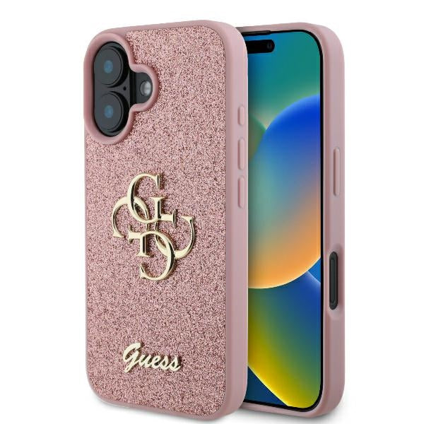 Case for Apple iPhone 16, Guess, Fixed Glitter Big 4G, Pink