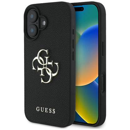 Custodia per Apple iPhone 16, Guess, Grained Big 4G Logo Small Classic Logo, Nera