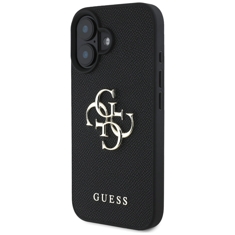 Custodia per Apple iPhone 16, Guess, Grained Big 4G Logo Small Classic Logo, Nera