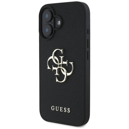 Custodia per Apple iPhone 16, Guess, Grained Big 4G Logo Small Classic Logo, Nera