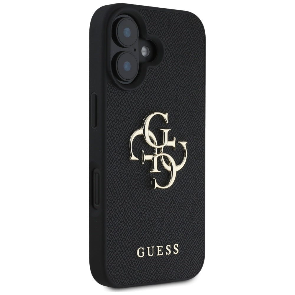 Custodia per Apple iPhone 16, Guess, Grained Big 4G Logo Small Classic Logo, Nera