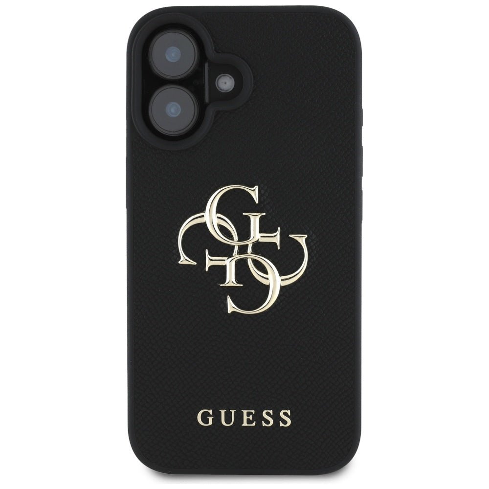 Custodia per Apple iPhone 16, Guess, Grained Big 4G Logo Small Classic Logo, Nera