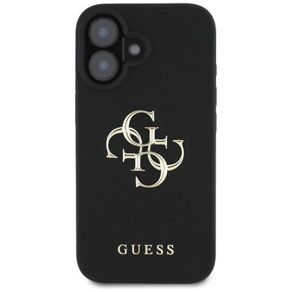 Custodia per Apple iPhone 16, Guess, Grained Big 4G Logo Small Classic Logo, Nera