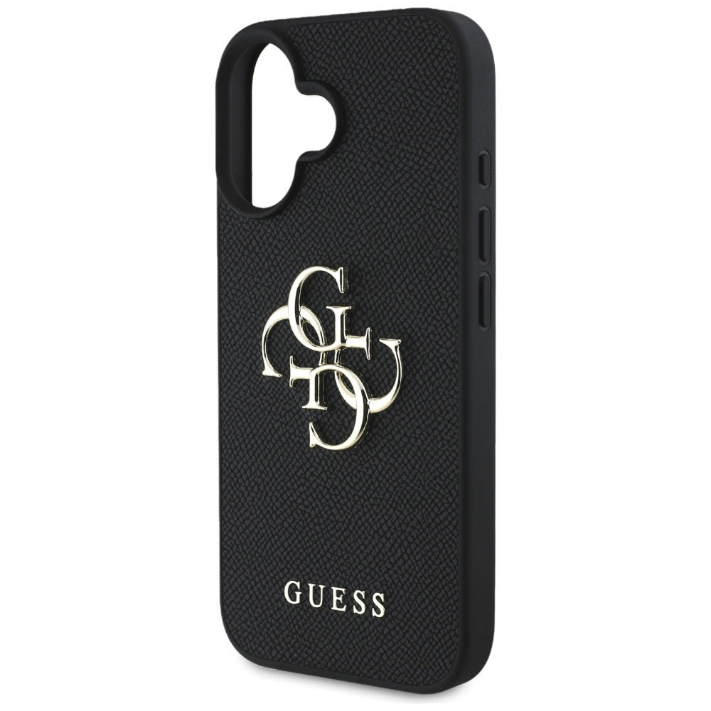 Custodia per Apple iPhone 16, Guess, Grained Big 4G Logo Small Classic Logo, Nera