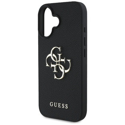 Custodia per Apple iPhone 16, Guess, Grained Big 4G Logo Small Classic Logo, Nera