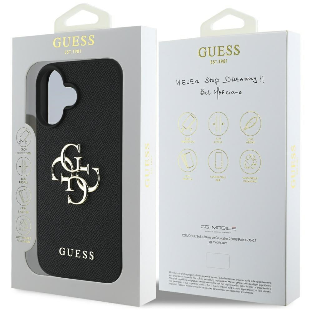 Custodia per Apple iPhone 16, Guess, Grained Big 4G Logo Small Classic Logo, Nera