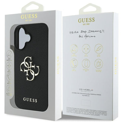 Custodia per Apple iPhone 16, Guess, Grained Big 4G Logo Small Classic Logo, Nera