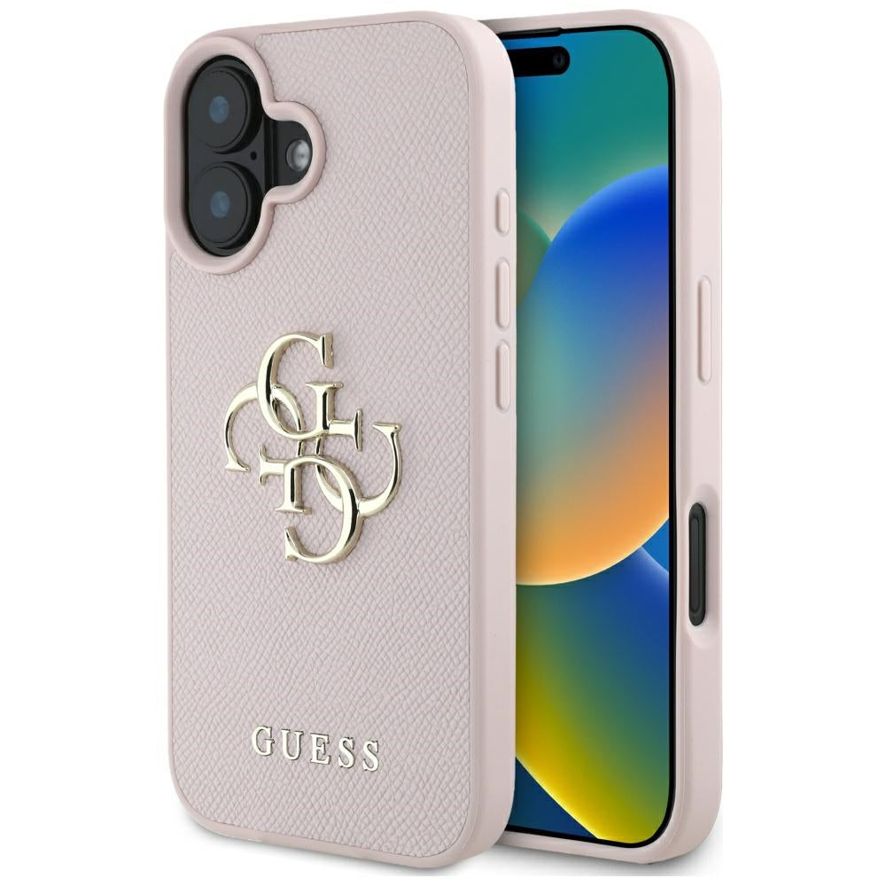 Custodia per Apple iPhone 16, Guess, Grained Big 4G Logo Small Classic Logo, Rosa