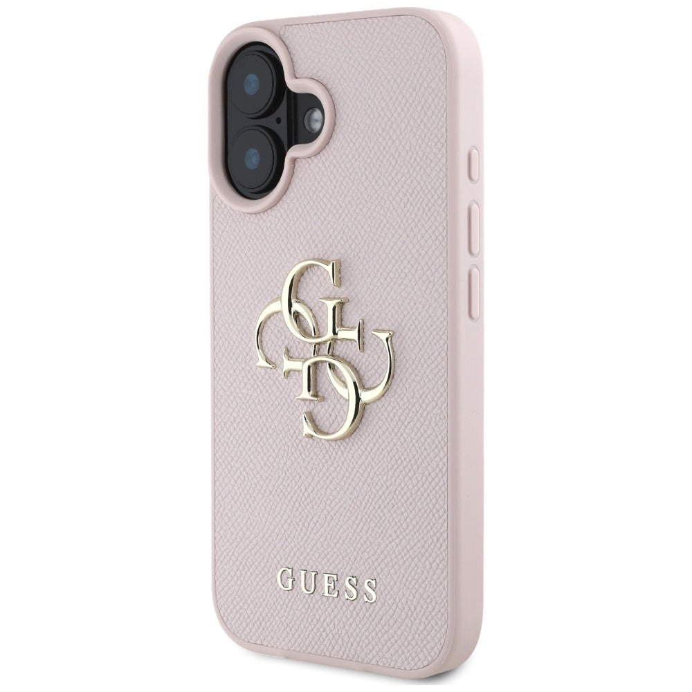 Custodia per Apple iPhone 16, Guess, Grained Big 4G Logo Small Classic Logo, Rosa